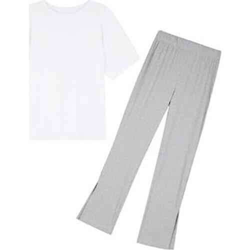 New Summer 2020 Casual Style Fashion Suit Women With Long T-Shirt Plus Side Slit Open Wide-Leg Trousers Style Two-Piece Suit