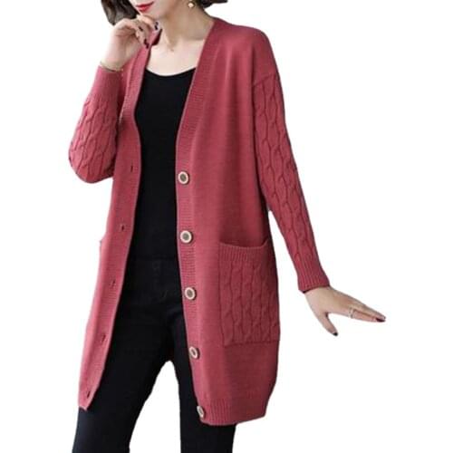 2021 Autumn Women Vintage Sweater V Neck Solid Loose Knitwear Outerwear Single Breasted Casual Knitted Cardigan Pull Femme