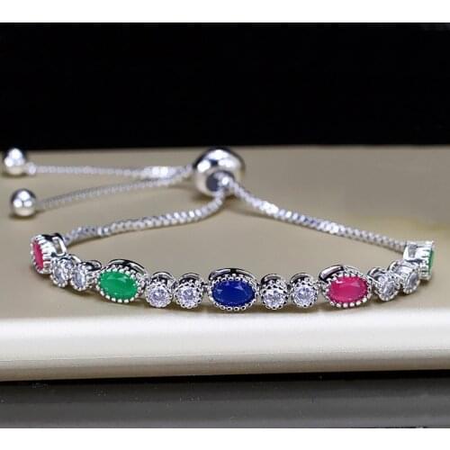 Fashion 925 Silver Adjustable Topaz Zircon Charm Bracelets Top Brand Vintage Anniversary Jewelry Womens Bracelet