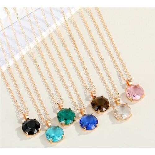1Pcs Bling Crystal Round Necklace For Women Gift Jewelry Fashion Minimalist Shiny Colorful Geometric Pendant Clavicle Chain N201