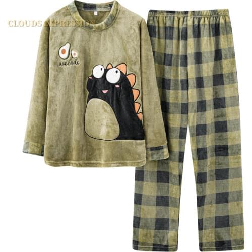 Winter Warm Flannel Women Cartoon Sleepwear Pajamas Lady Fashion Print Pajama Set Pullover Coral Fleece Pijamas Mujer Homewear