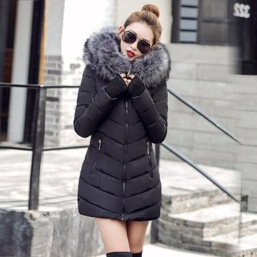 Winter jacket women large fur outerwear long down cotton-padded jacket coat wadded jacket winter coat women Black 2019