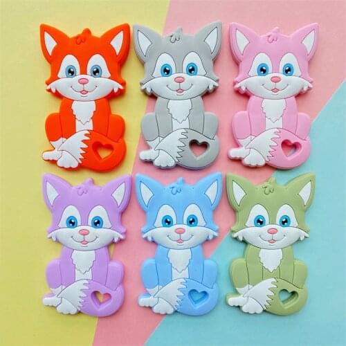 1PCS fox Silicone Baby teether Cartoon Animal beadsDIY Pacifier Dummy Sensory Jewelry Gift Toy Accessories Teething Pearl
