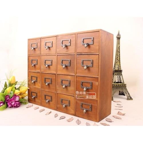 1PC Zakka 9 16 Lattice Desktop Drawer Storage Box Wooden Retro Creative Storage Cabinet Living Room Decoration Drawer JL 0900