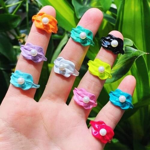 10Pcs Tiny pearls RIngs Summer Color Rings rings Mix color Feather rings accessories jewelry party ring Enamel ring