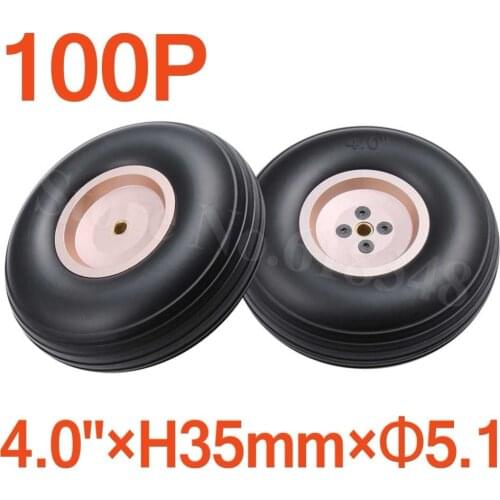100pcs /Lot 4.0"/ 102mm Quality Rubber Tail Wheels Alloy Hub Core Thickness:35mm Axle hole: 5.1mm For RC Plane Replacement