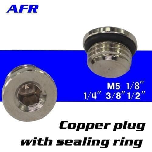 100Pcs M5 1/8 1/4" 3/8 1/2 3/4 copper inner hexagonal plug with sealing ring plug copper plug End Cap For Pneumatic Manifold