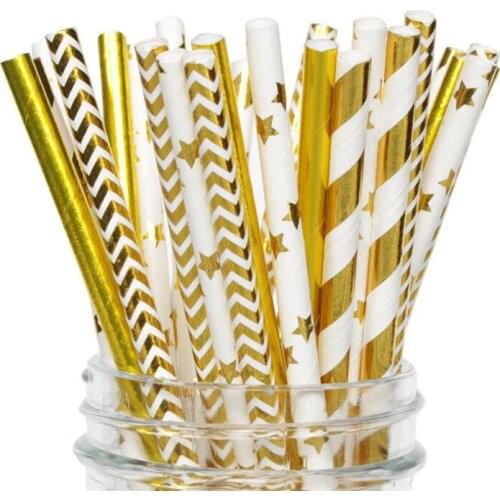 196*6mm Colorful Disposable Thick Drinking Gold Star Heart Paper Straws For Bar Wedding Party Decoration LX6025