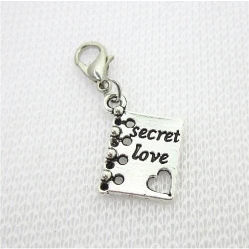2018 New 50pcs/lot Silver Book Secret Love Dangle Charms Lobster Clasp DIY Bracelet Necklace Pendants Jewelry Hanging Charms