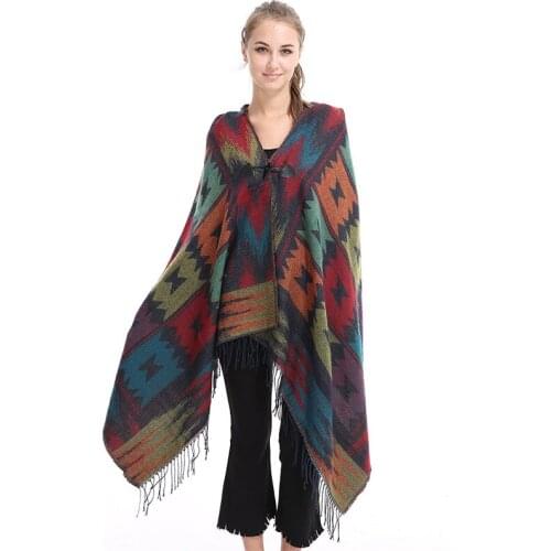 2021 Fashion National Style Women Poncho Bohemian Hooded Coat Autumn Winter Shawls And Wraps Ponchos y Capas Mujer Long Scarf