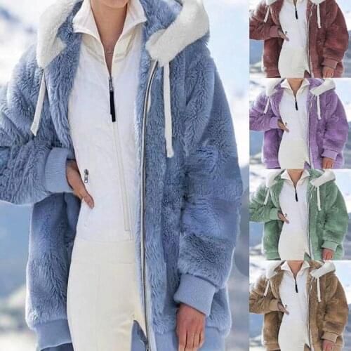 5XL Plus Size 2021 Winter Fashion Women Stylish Hooded Solid Zipper Sweatshirt Fleece Warm Casual Hoodies Loose Outwear Coat
