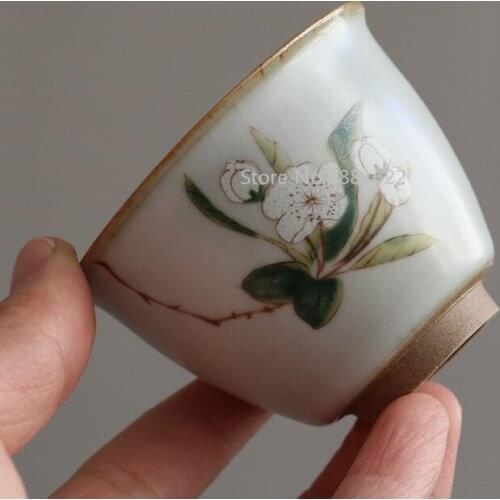 70ml Your Kiln Retro Teacups Porcelain Handpainted Kung Fu Tea Cups Traditional Chinese Tea Service Pigmented Tea Bowl
