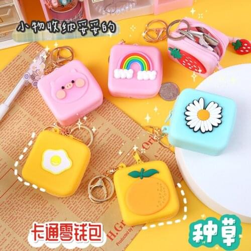 8 Pc/Lot Cute Lovely Girl Portable Purse / Cartoon Silicone Coin Key Headset Pencil Bag / Womens Zipper Wallet