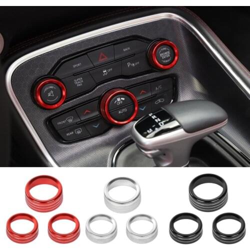 NHAUTP 3Pcs/set Aluminum Alloy Car Air Conditioning/Audio Switch Knob Decoration Ring For Dodge Challenger 2015