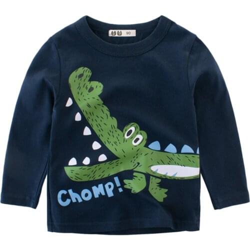 T-Shirts Baby Boys Tops Spring Long-Sleeve Autumn White Kids Fashion Children Tee Cotton Cartoon Print Dinosaur Toddler
