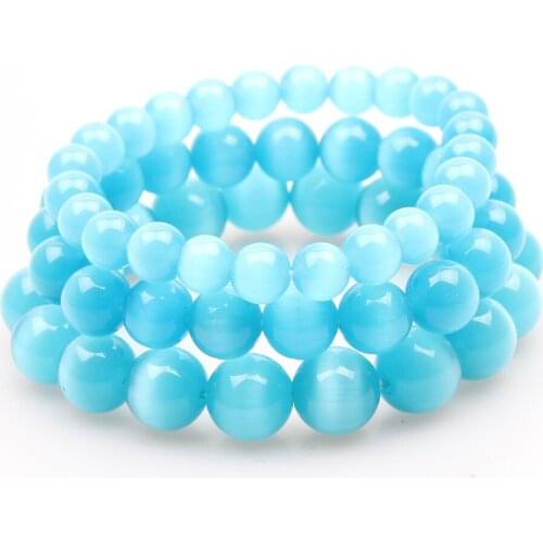 Hot Sale Blue Cat Eye crystal Bracelets Bangles Elastic Rope Chain Natural Stone beads Friendship Bracelets Jewelry 8mm 10mm