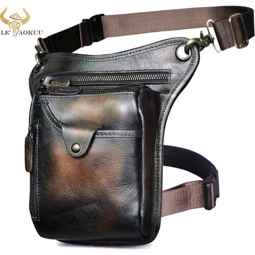 New Quality Leather men Fashion Small Messenger Cross body Bag Design Travel Fanny Belt Waist Pack Drop Leg Bag Pouch 211-5-db