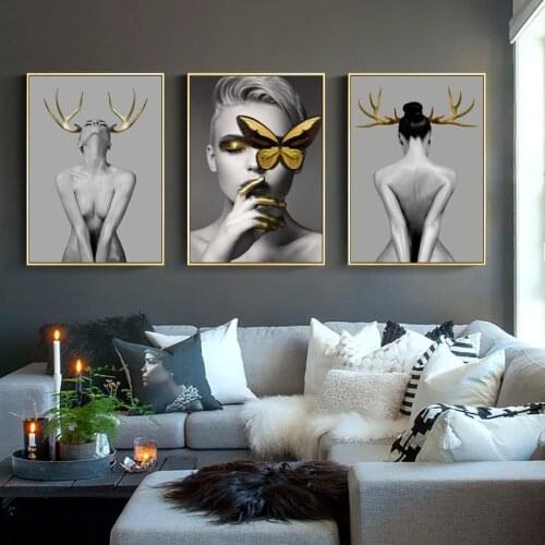 Modern Black White Nude Art Pictures Sexy Girls Canvas Painting on Wall Nordic Style Posters and Prints for Living Room Decor