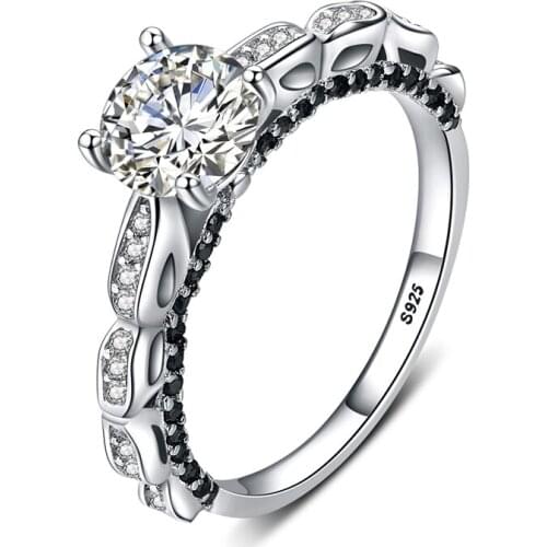 SODROV 925 Sterling Silver Jewelry Finger Ring Trendy Black Spinel Wedding Rings for Women Female Bague G096