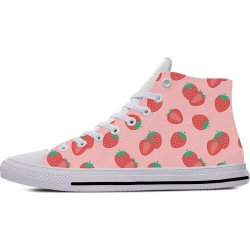 Strawberry Fruit Anime Cartoon Pattern Aesthetic Casual Cloth Shoes High Top Lightweight Breathable 3D Print Men Women Sneakers