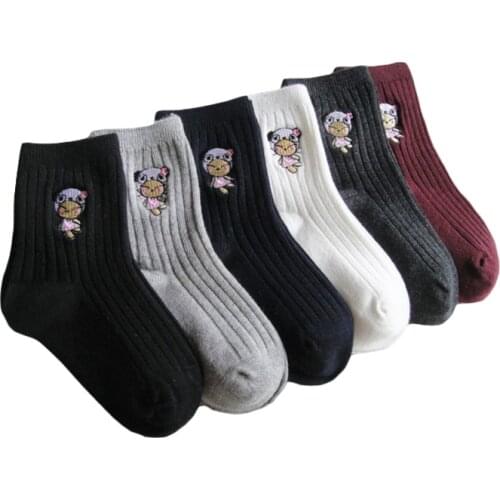 One Pairs Children Girls Cartoon Cat Short Socks 2-3/3-5 Years Double Needle Combed Cotton Socks For Kids Girls High Quality