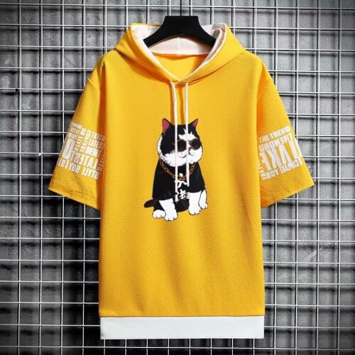 Novelties 2021 Clothes for Teens Japanese Streetwear White Mens Hoodies FASHION Short-sleeved HarajukuCasual Graphic Hoodies