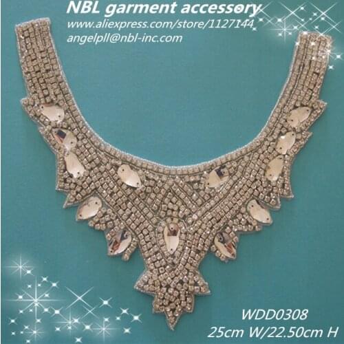 Crystal beaded rhinestone applique neckline collar trim for dress WDD0308