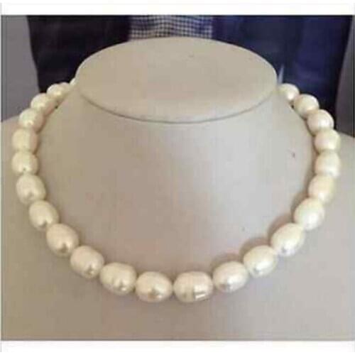 Natural 18" 9-10mm near round white freshwater pearls necklace 18KGP j11648