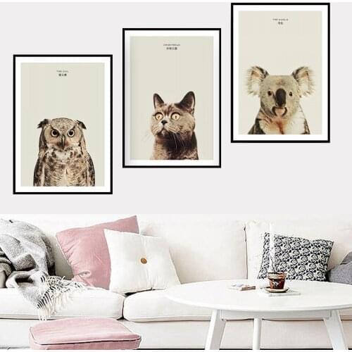 Poster Owl Koala Chat Cat Canvas Nursery Forest Animal Painting Nordic Children Baby Bedroom Modern Home Decoration