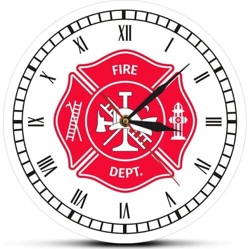 Firefighter Maltese Cross Vintage Clock First Responder Fire Department Badge Logo Wall Clock With Roman Numerals Firemen Gifts