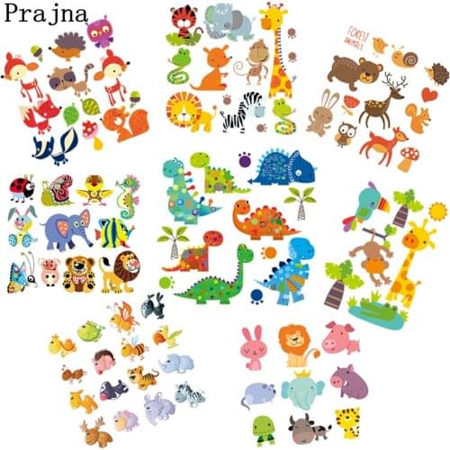 Prajna Cartoon Dinosaur Lion Heat Transfer Iron On Patches Kids Clothes DIY Stickers For Cloth Thermal Transfer Decor Accessory