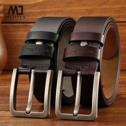 MEDYLA Genuine Leather Luxury Strap Male Belts for Men Vintage Pin Buckle Men Belt High Quality Mens Jeans Belt SM11