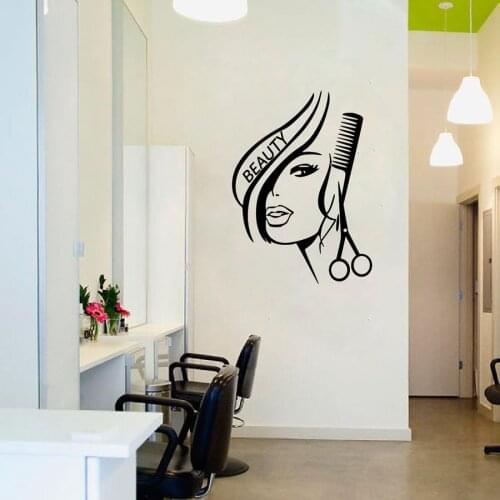 Hair Beauty Removable Vinyl Wall Sticker Salon Barbershop Decor Sexy Girl Wall Decals Free Shipping