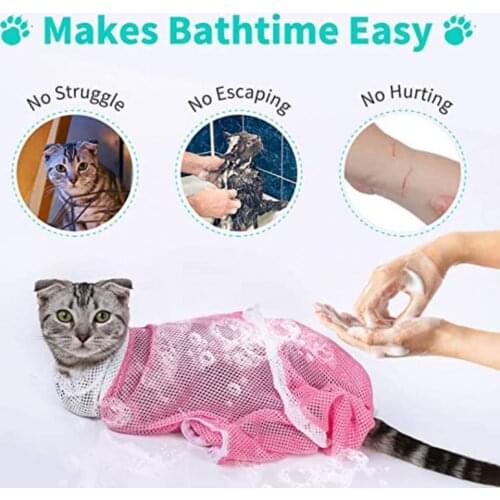 Mesh Cat Bathing Bag Cats Grooming Washing Bags No Scratching Bite Restraint Cat Supplies Bath Clean Bag Pet Nail Trimming Bags