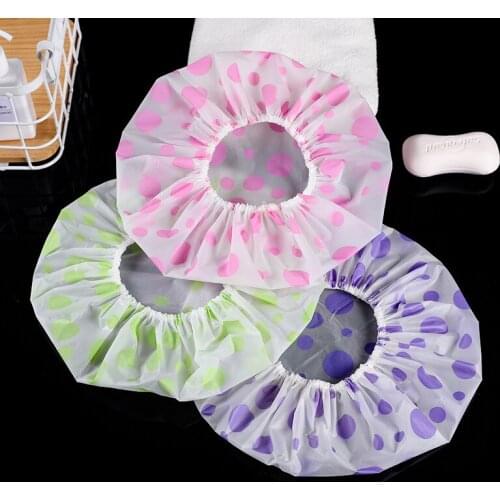 Shower Cap Waterproof Thicken High Quality Hair Salon Elastic For Women Wave Point Bath Hat Bathroom Products 8 Colors