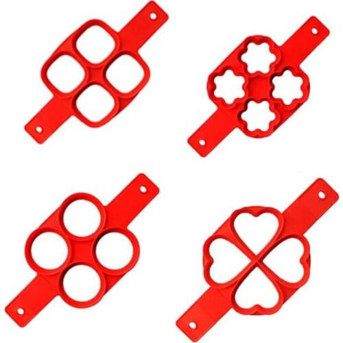 Silicone Reusable Nonstick 4 Mini Pancake Ring Bakeware Non Stick Fantastic Egg Pancake Mold Accessories Kitchen Tools,red