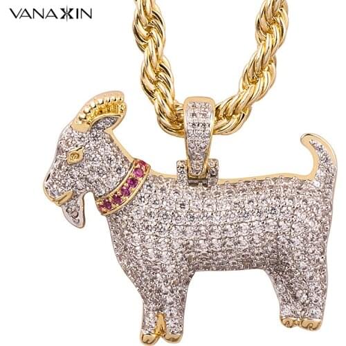 VANAXIN Hip Hop Micro Pave AAA+ Cubic Zirconia Goat Necklaces Pendants For Men Jewelry 24Inch Chain Gold Color 2021 New Arrival