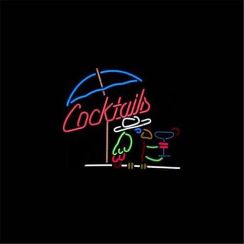 17*14" COCKTAILS PARROT NEON SIGN Signboard REAL GLASS BEER BAR PUB Billiards Club store display Shop christmas Signs