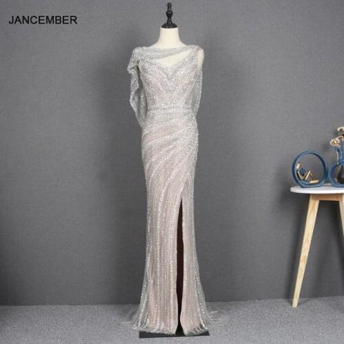 YY257 High-end Evening Dress Sexy Deep V Silver-gray Dress Catwalk Annual Meeting Dinner Host Slimming Slim Fit Slit Gowns