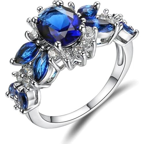 Sapphire &Emerald gemstones blue crystal Rings for women zircon diamonds white gold silver color mujer party jewelry bijoux gift