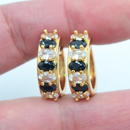 Gold Color Women Fashion White Black Cubic Zirconia CZ Huggie Hoop Earrings Jewelry