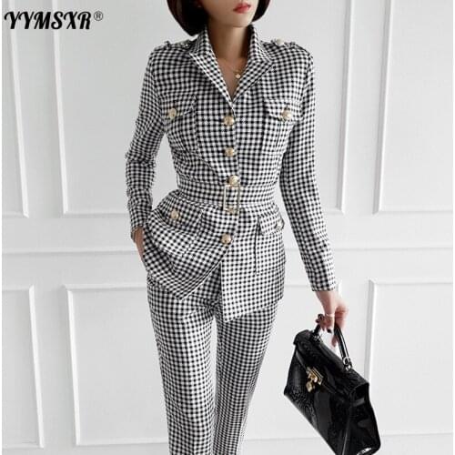 Womens Professional Suits Two-piece Autumn and Winter Fashion Ladies Office Plaid Suit Jacket Casual Slim Female Pants