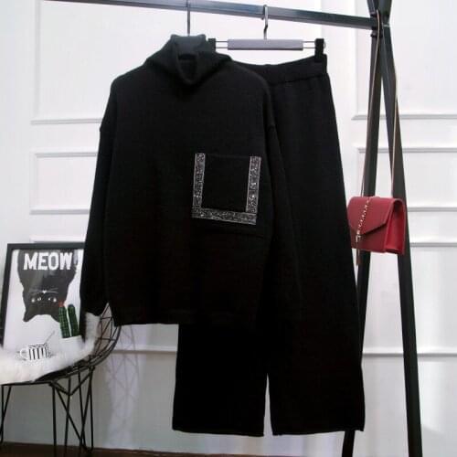 High-end 2 piece set women 2020 Autumn Tracksuit Set Long sleeve knitted Sweaters+Casual Small feet Pants Women Two Piece Tide