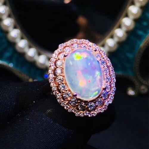 Natural real white opal luxury oval big ring Free shipping 10*14mm 4ct gemstone 925 sterling silver Fine women jewelry J2122821