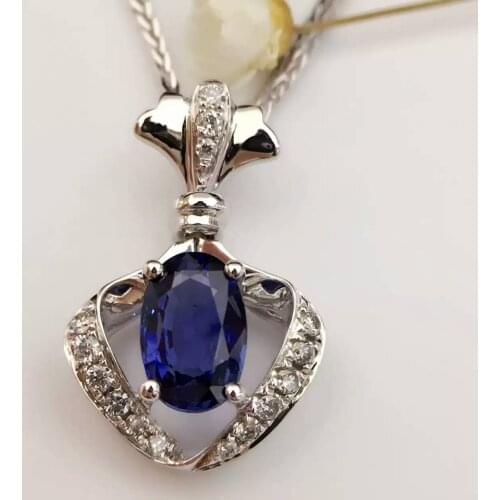 1.079ct+0.117ct 18K White Gold Natural Sapphire and Pendant Necklace Diamond inlaid 2016 Factory Direct New Arrival Fine Jewelry