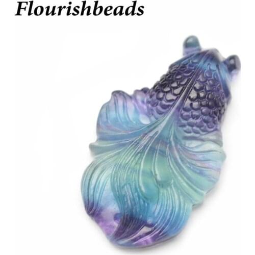 1pc Big Size Natural Fluorite Colorful Gemstone Carved Goldfish Shape Stone Pendant Fits Necklace Amulet Energy Jewelry Making