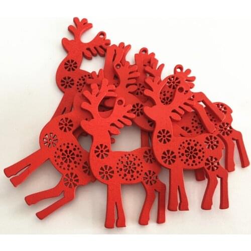 10pcs White&Red Wooden Christmas Ornaments Pendants Wood Crafts Hanging Xmas Tree Ornament Kids Gift Christmas Party Decorations