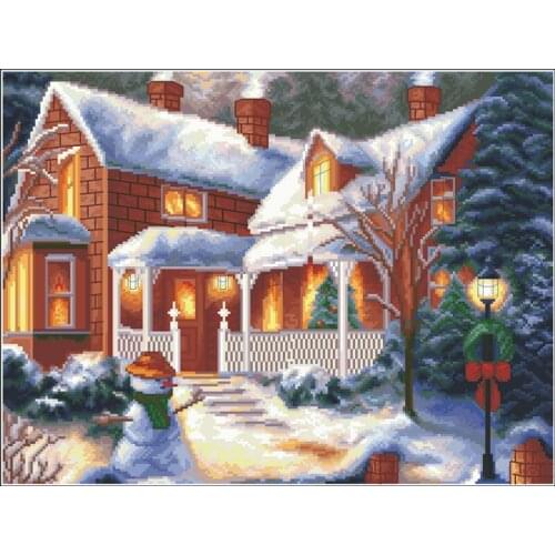 14/11/18/22/16/28/25ct Counted Cross Stitch Kit Christmas night eve Snowman House Winter night scene snowing 4256 Rozhdestvo