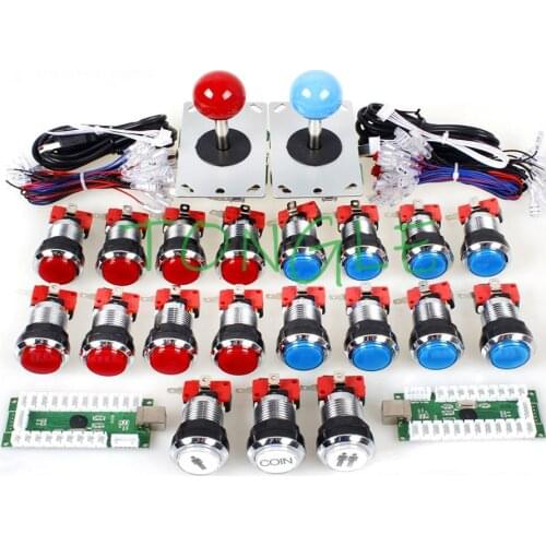 2 Player Arcade Game DIY Accessories Kit For PC And Raspberry Pi 5Pin Joystick And + Chrome Plating LED Illuminated Push Buttons
