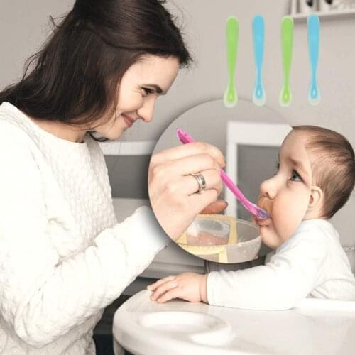 4 Pieces Children Food Feeding Tools Soft Silicone Spoon Muti-Color Temperature Sensing Spoon
